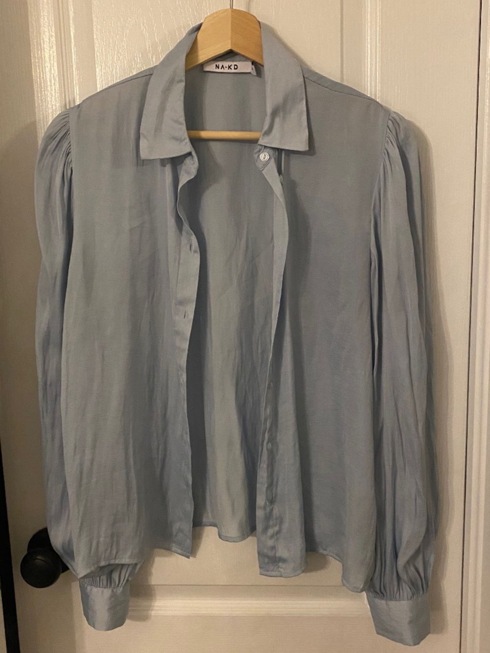 Satin Ice-Blue Button Up Blouse